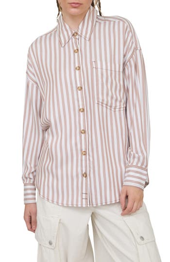 Blu Pepper Stripe Button Down Top In Multi
