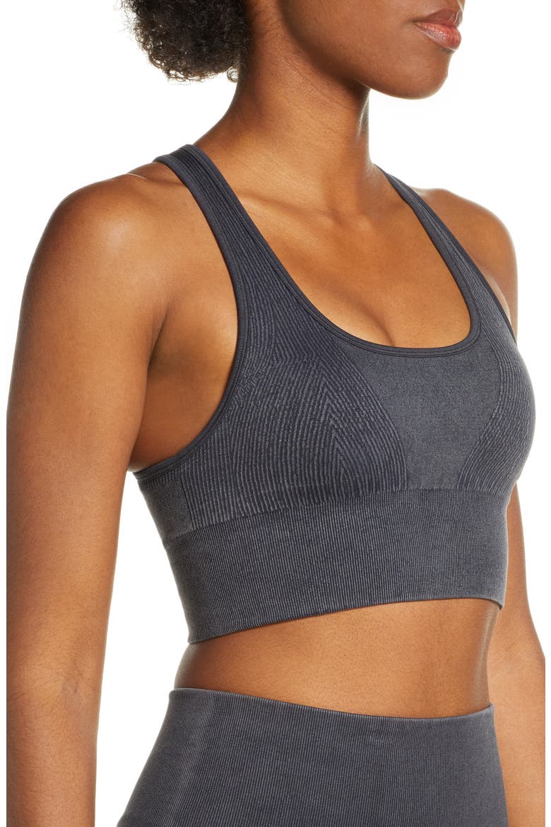 Miner Ribbed Seamless Longline Sports Bra, Alternate, color, BLACK