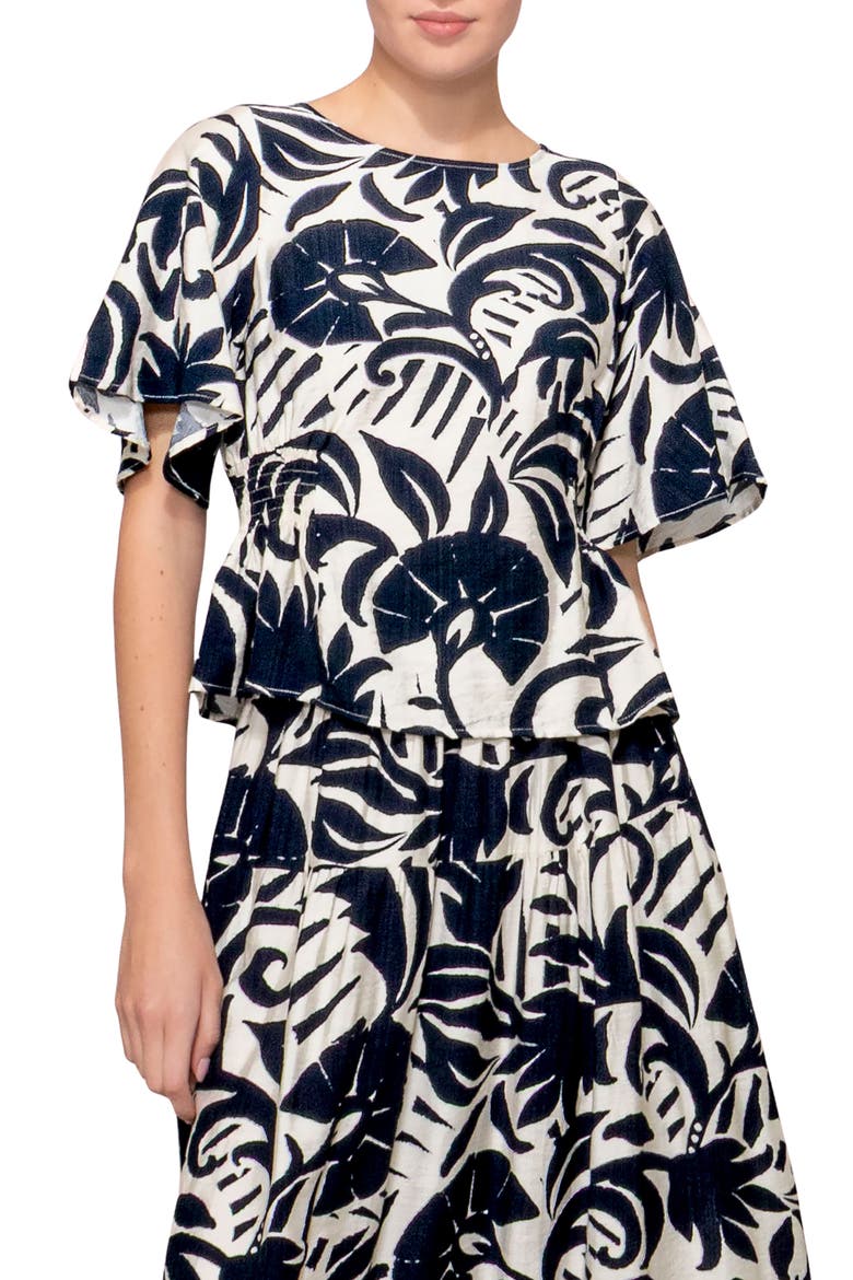 Smocked Waist Short Sleeve Top, Main, color, NAVY/ WHITE