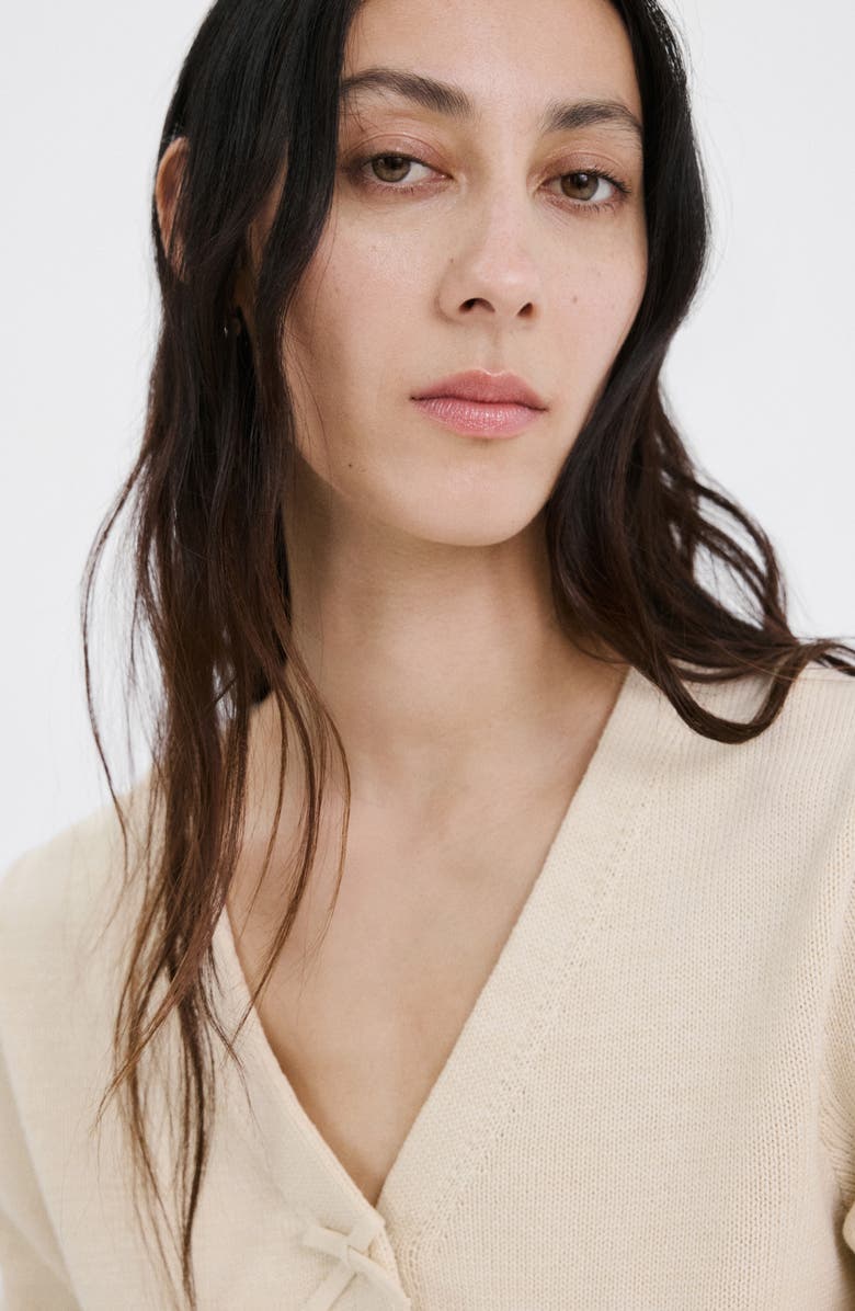 MANGO Bow Embellished Cardigan, Alternate, color, Ecru