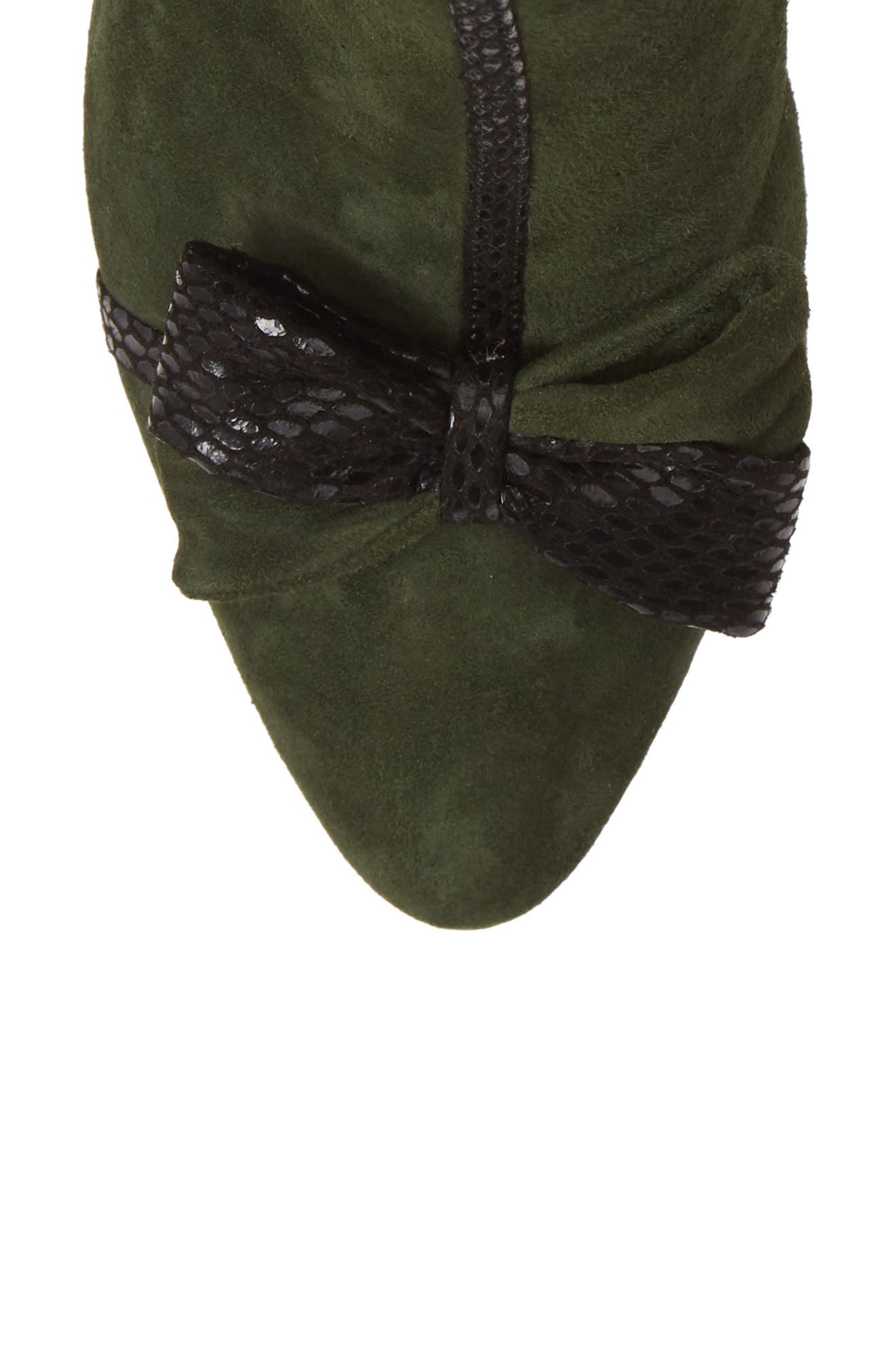 Mona Bow Bootie, Alternate, color, ARMY/ BLACK SUEDE