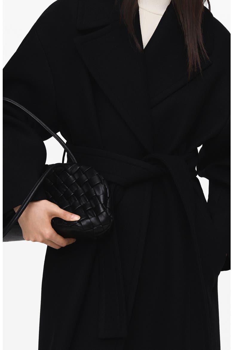 Belted Wool Blend Coat, Alternate, color, BLACK