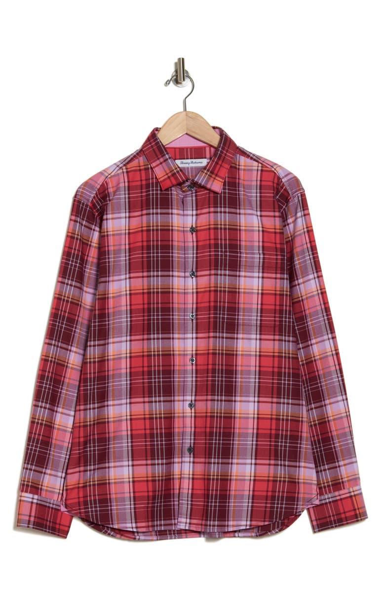 Tommy Bahama Lazlo Check Stretch Cotton & Silk Button-Up Shirt, Alternate, color, Rhumba