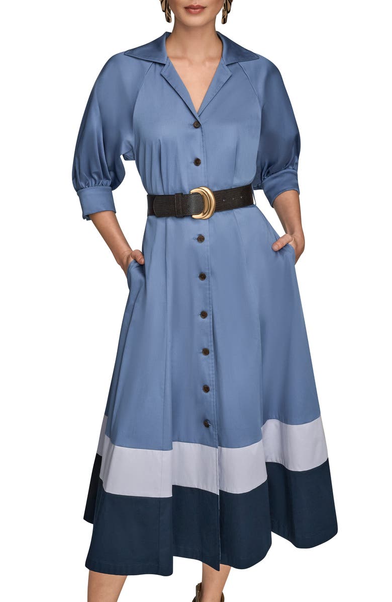 Donna Karan New York Belted Stretch Cotton Shirtdress, Alternate, color, Tempest/ Dusk/ Nightfall