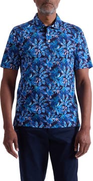 Bugatchi Hendrix Digital Cerulean Floral Print Pima Cotton Polo