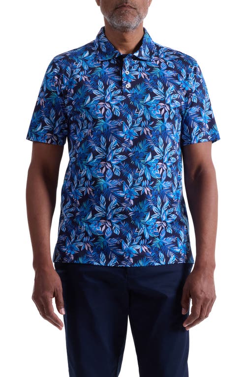 Bugatchi Hendrix Digital Cerulean Floral Print Pima Cotton Polo In Blue