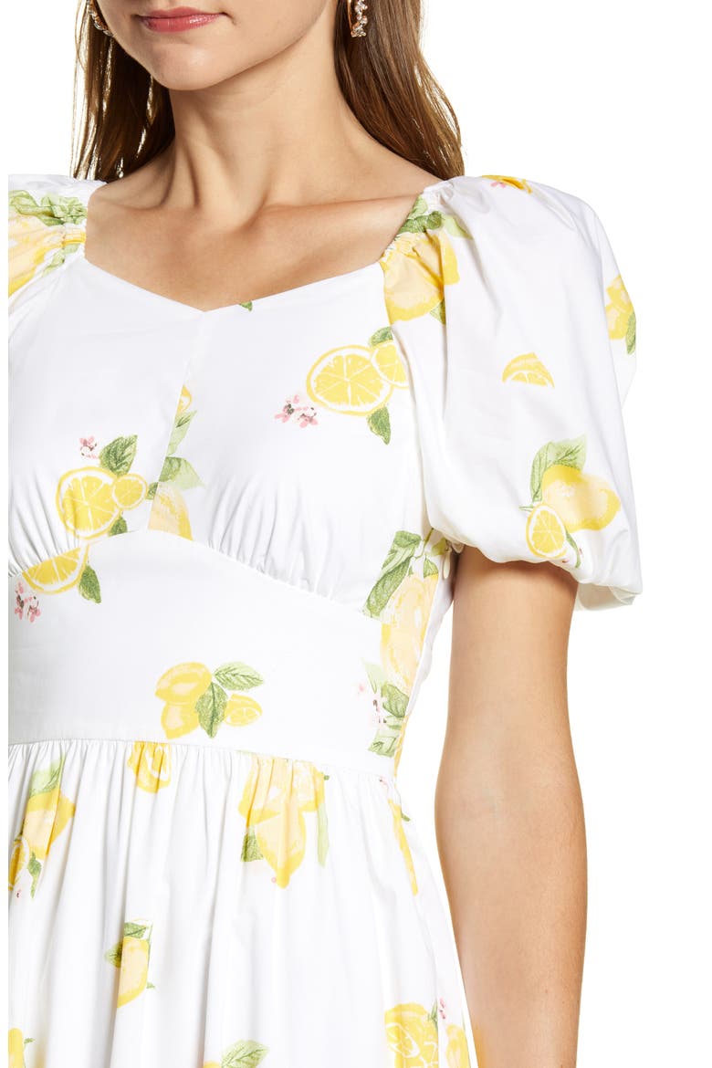 Puff Sleeve Midi Dress, Alternate, color, YELLOW MAIZE LEMON PRINT