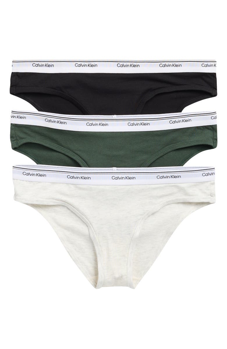 Calvin Klein 3-Pack Balance Bikinis, Main, color, Green/ Black/ Ivory