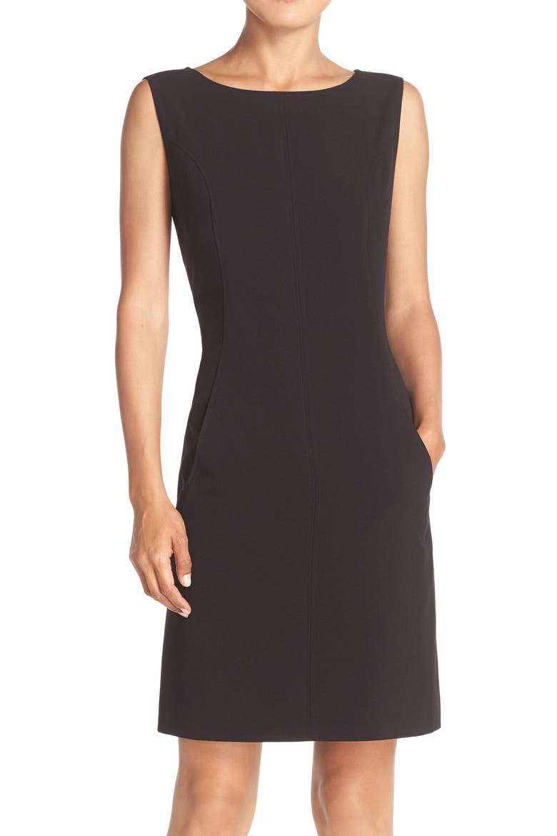Seamed Woven A-Line Dress, Main, color, BLACK