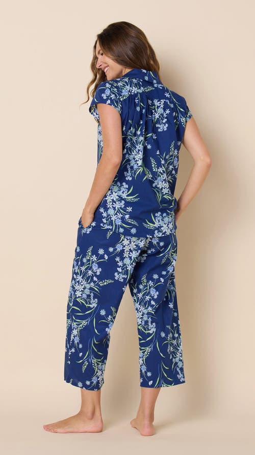 The Cat's Pajamas Luxe Pima Cropped Pajama Print Set In Blue