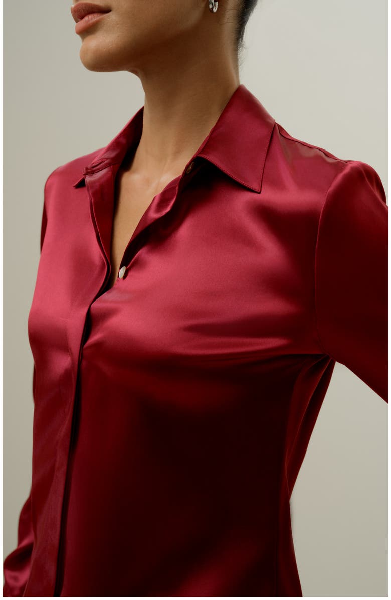 Lilysilk Elegant Silhouette Silk Shirt, Alternate, color, Claret