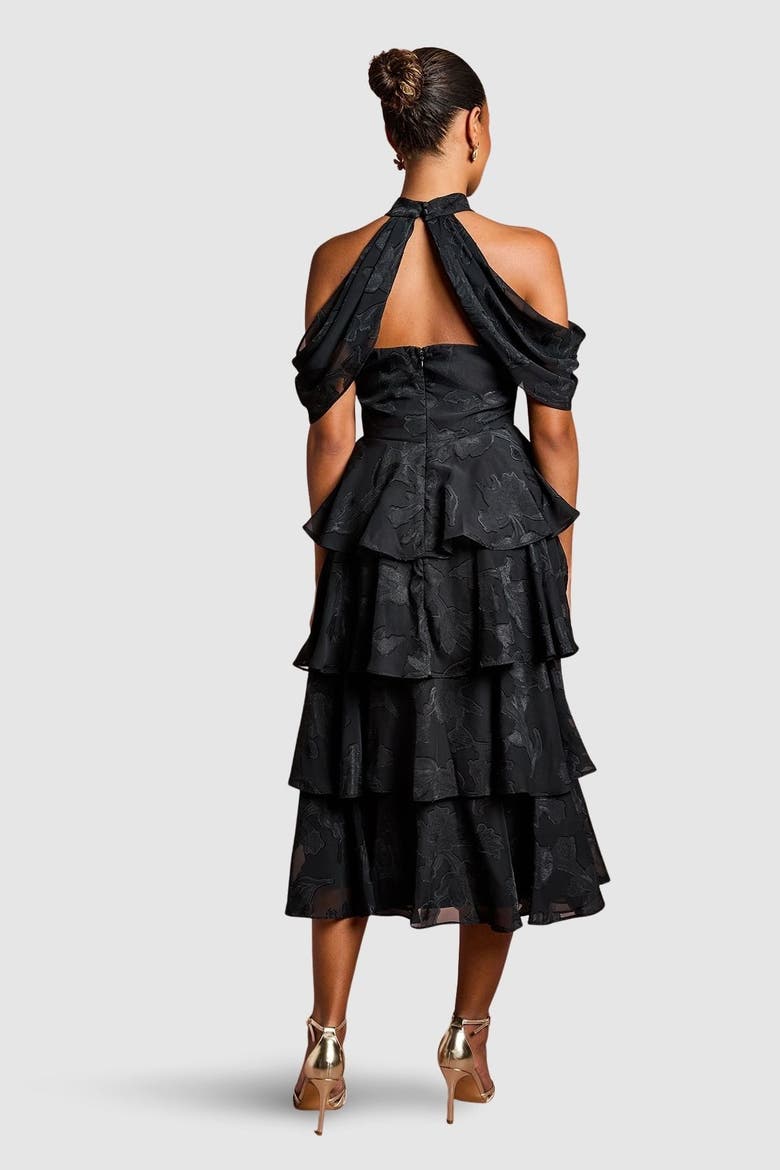 Petite Cold Shoulder Midaxi Dress, Alternate, color, Black