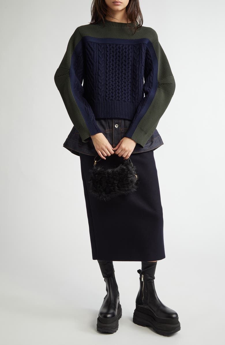 Sacai Cable Knit Sweater, Alternate, color, 