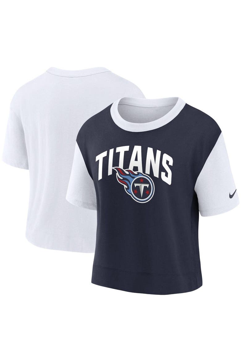 Women's Nike White/Navy Tennessee Titans High Hip Fashion T-Shirt, Main, color, White
