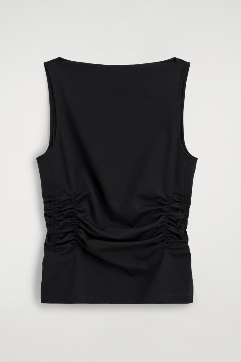 Ruched-waist Cotton-jersey Tank Top, Alternate, color, BLACK