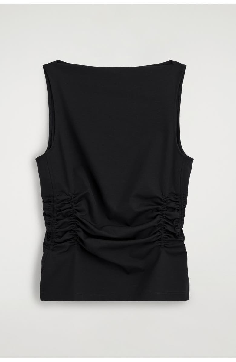 COS Ruched-waist Cotton-jersey Tank Top, Alternate, color, Black