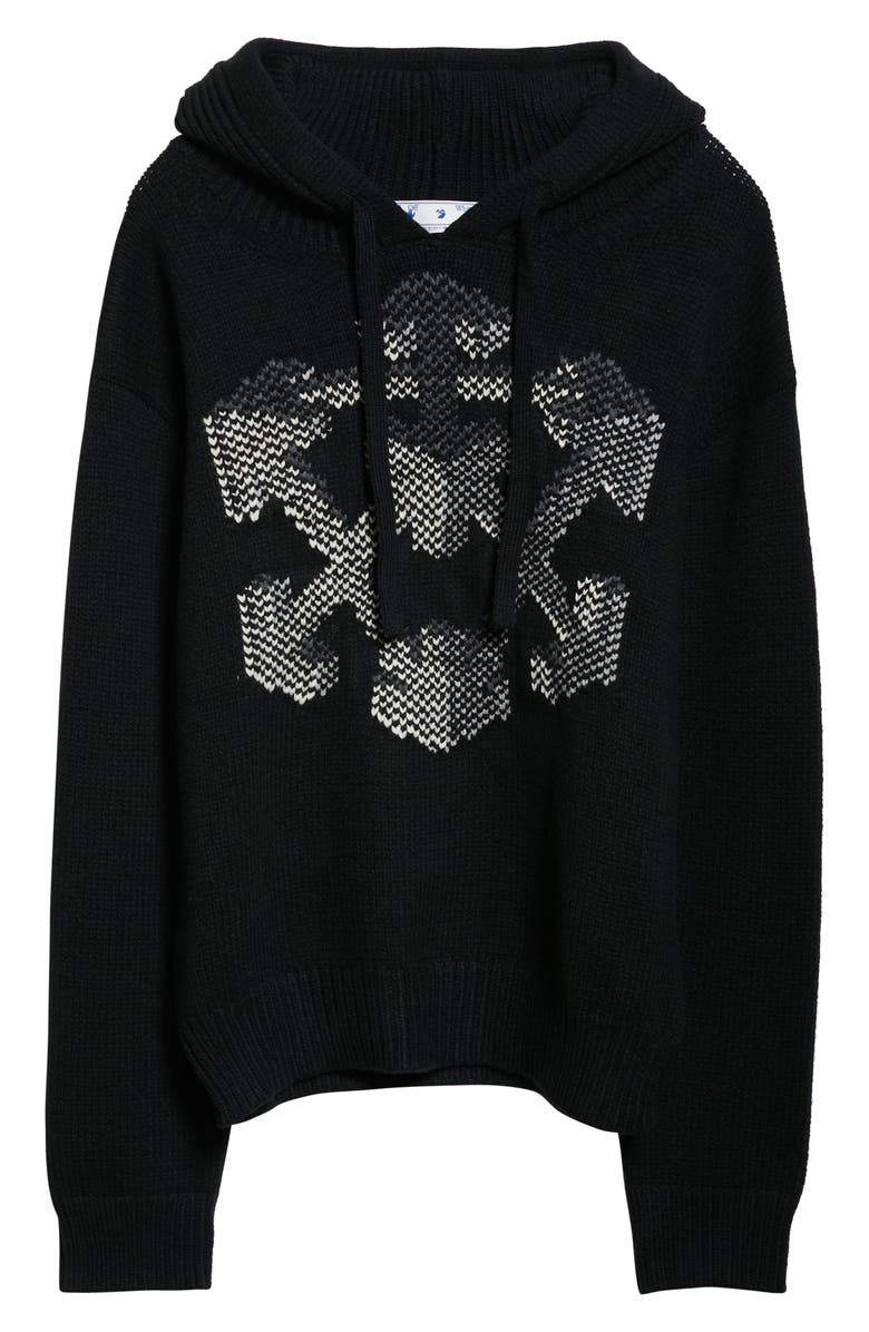 Off-White Intarsia Arrows Wool Blend Hooded Sweater, Alternate, color, Black Grey