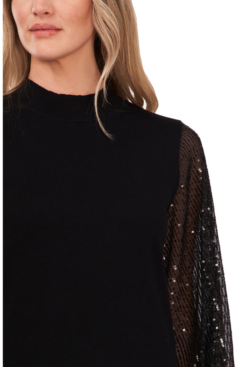 Sequin Sleeve Mock Neck Sweater, Alternate, color, RICH BLACK