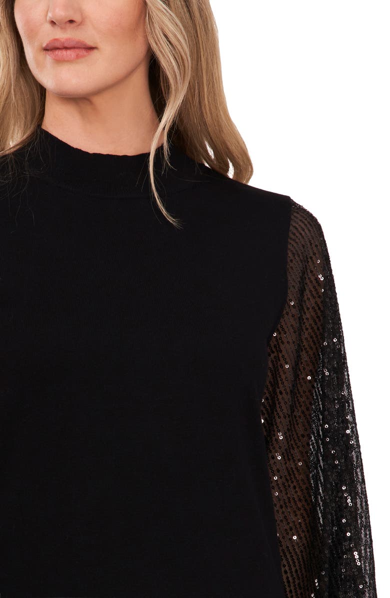 CeCe Sequin Sleeve Mock Neck Sweater, Alternate, color,