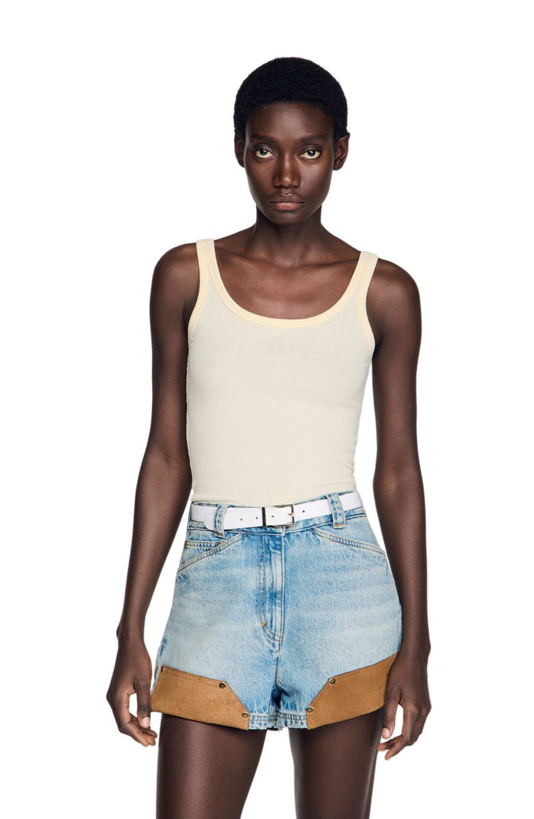 SANDRO Ribbed vest top, Main, color, Light Yellow