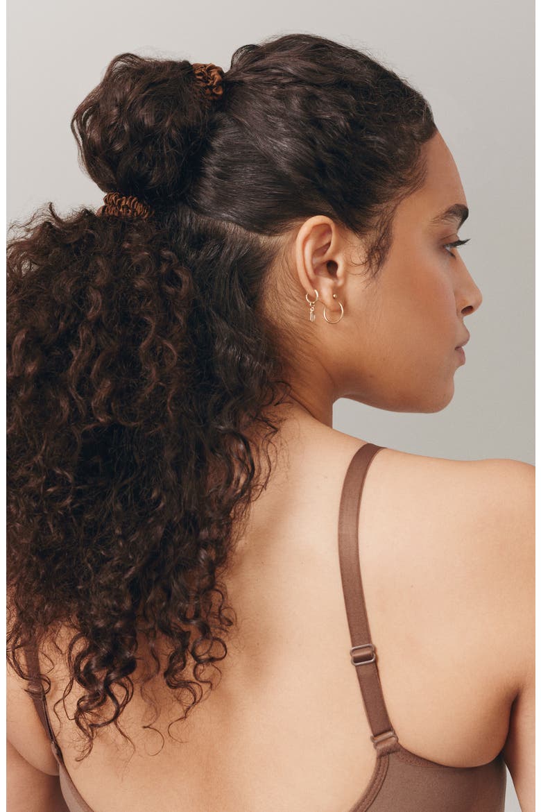 Pure Silk 4-Pack Skinny Scrunchies: Back to Basics Collection, Alternate, color, DARK BROWN