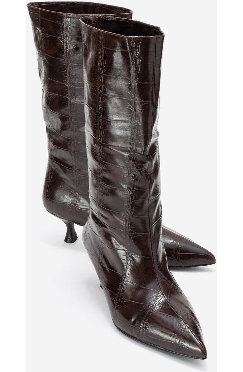 Prologue Shoes Crow Embossed Pointed Toe Boot, Alternate, color, Brown Print Faux Leather