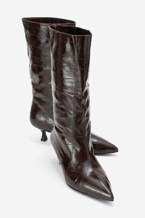 Prologue Shoes Crow Embossed Pointed Toe Boot In Black