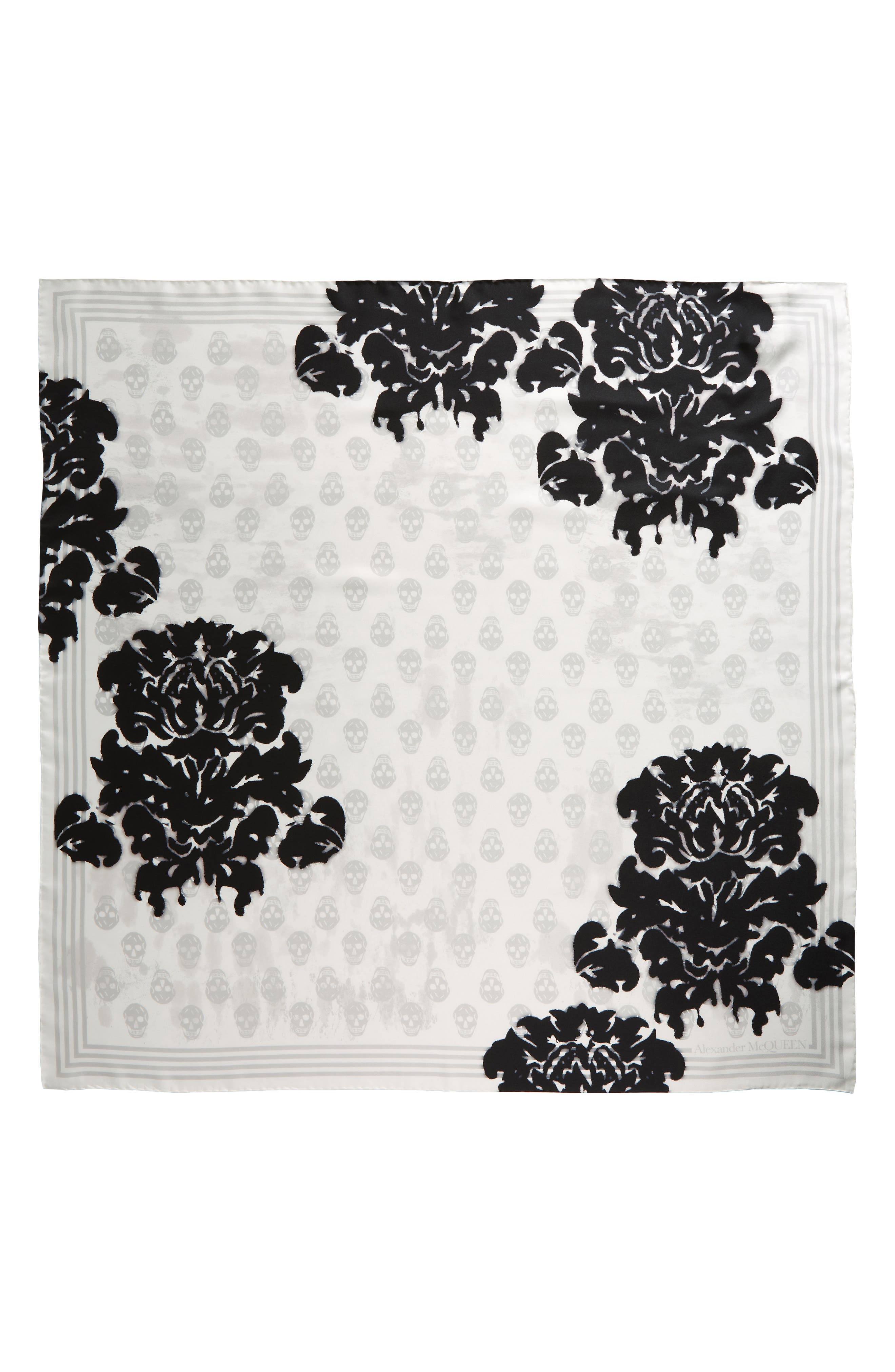 McQueen Floral Skull Silk Square Scarf