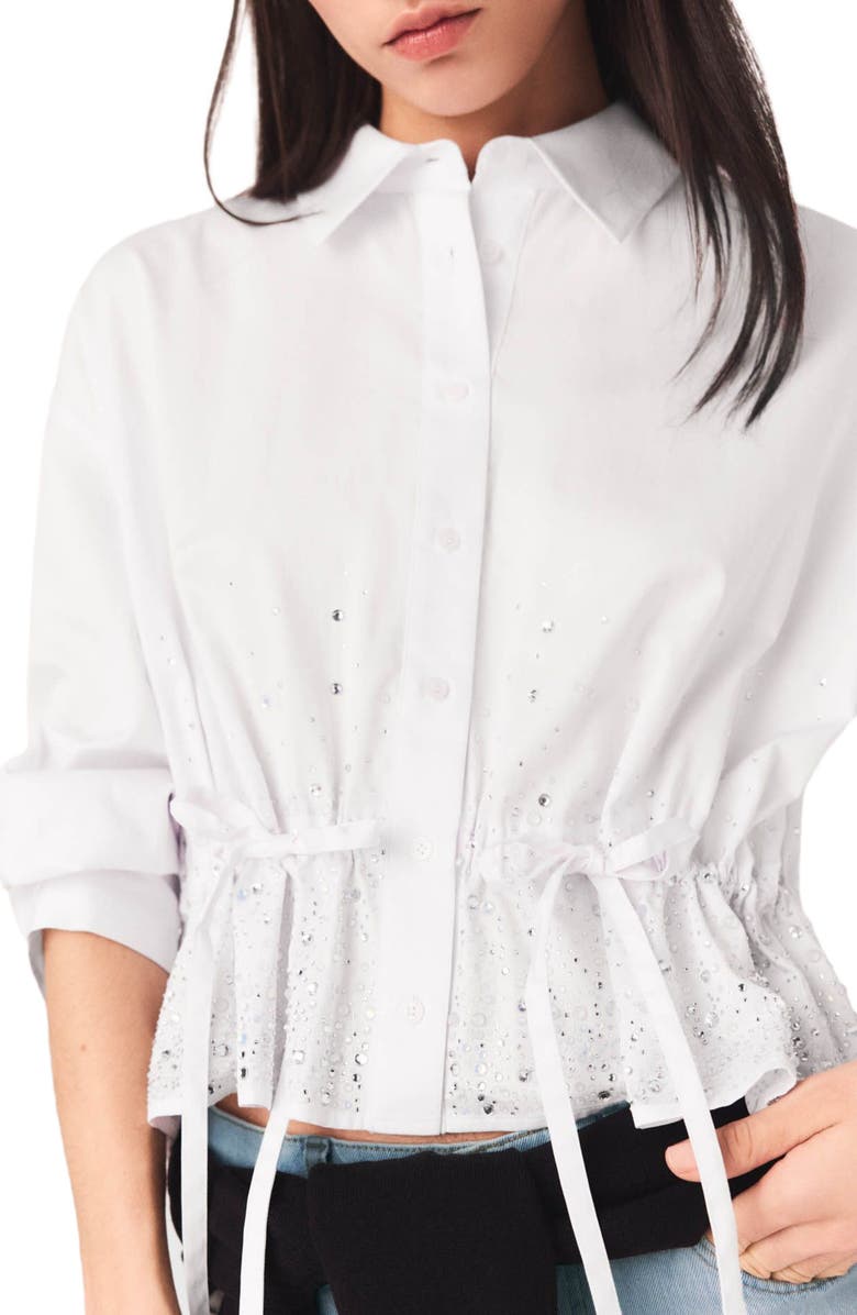 maje Cotton shirt with rhinestones, Alternate, color, White