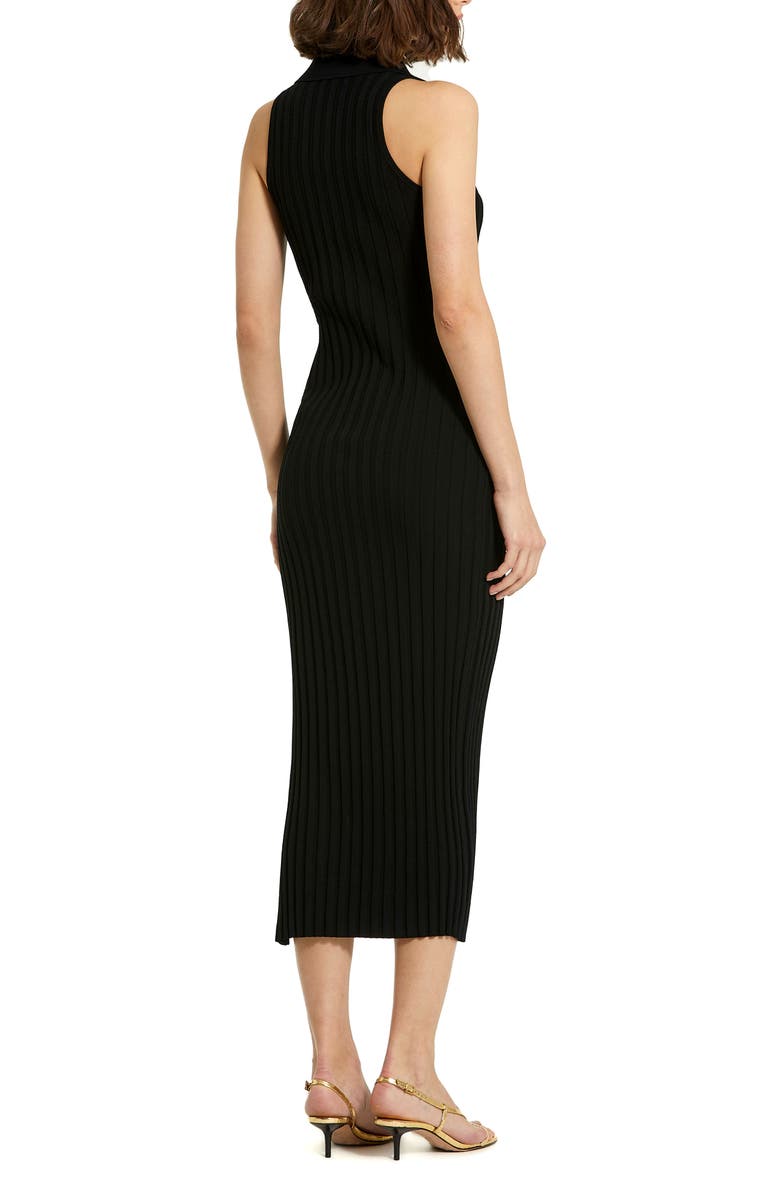 Mac Duggal Rib Knit Collared Sleeveless Fitted Maxi Dress, Alternate, color, Black