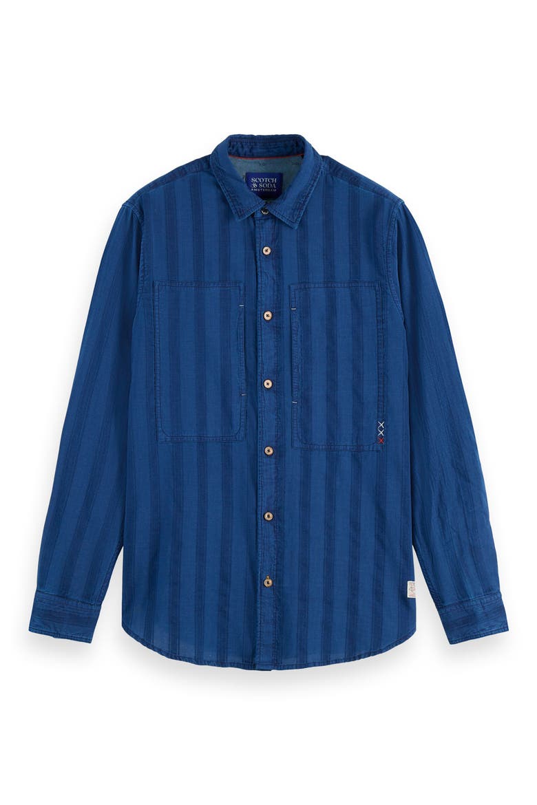 Textured Indigo Button-Up Shirt, Alternate, color, WASHED INDIGO