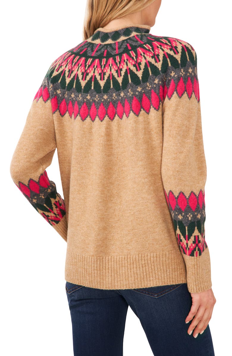 CeCe Fair Isle Funnel Neck Sweater, Alternate, color, Latte Heather