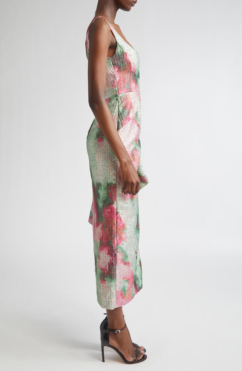 Lela Rose Florence Scoop Neck Textured Satin Sheath Dress, Alternate, color, Green Multi