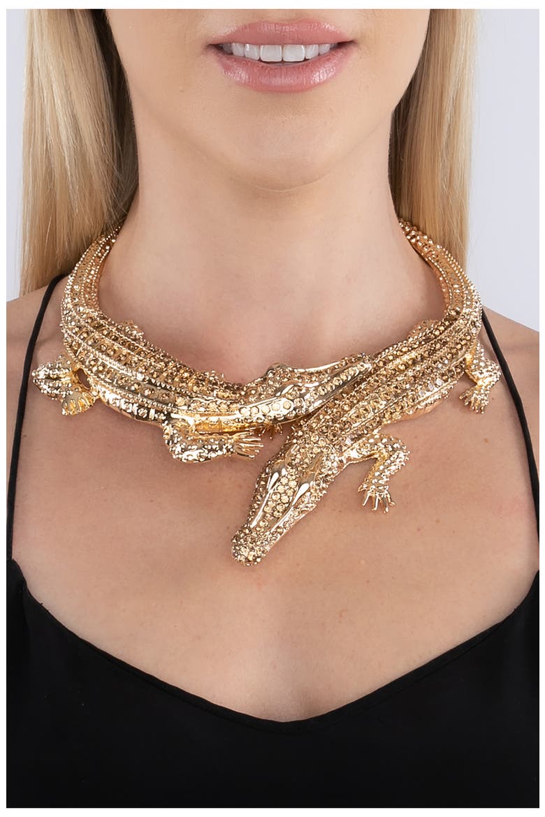 The Luxe Collection See You Later Alligator Collar Necklace, Alternate, color, GOLD