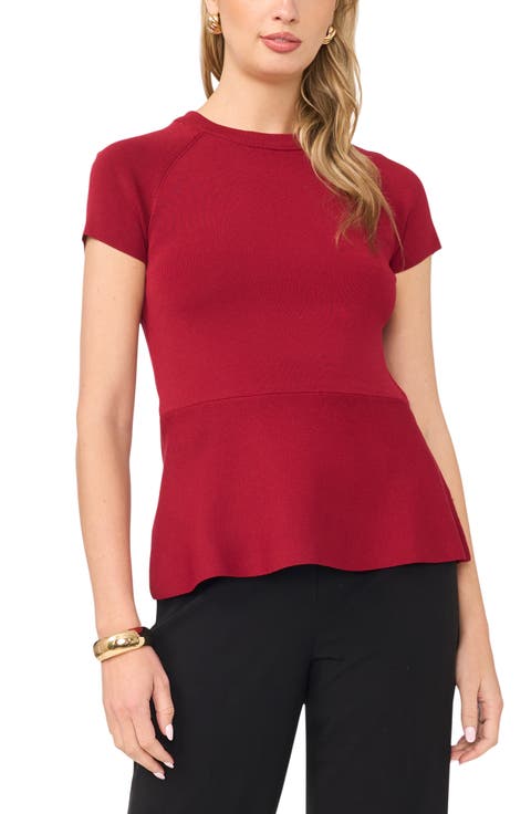 Short Sleeve Ribbed Peplum Sweater