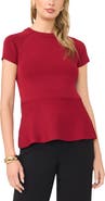 Vince Camuto Short Sleeve Ribbed Peplum Sweater
