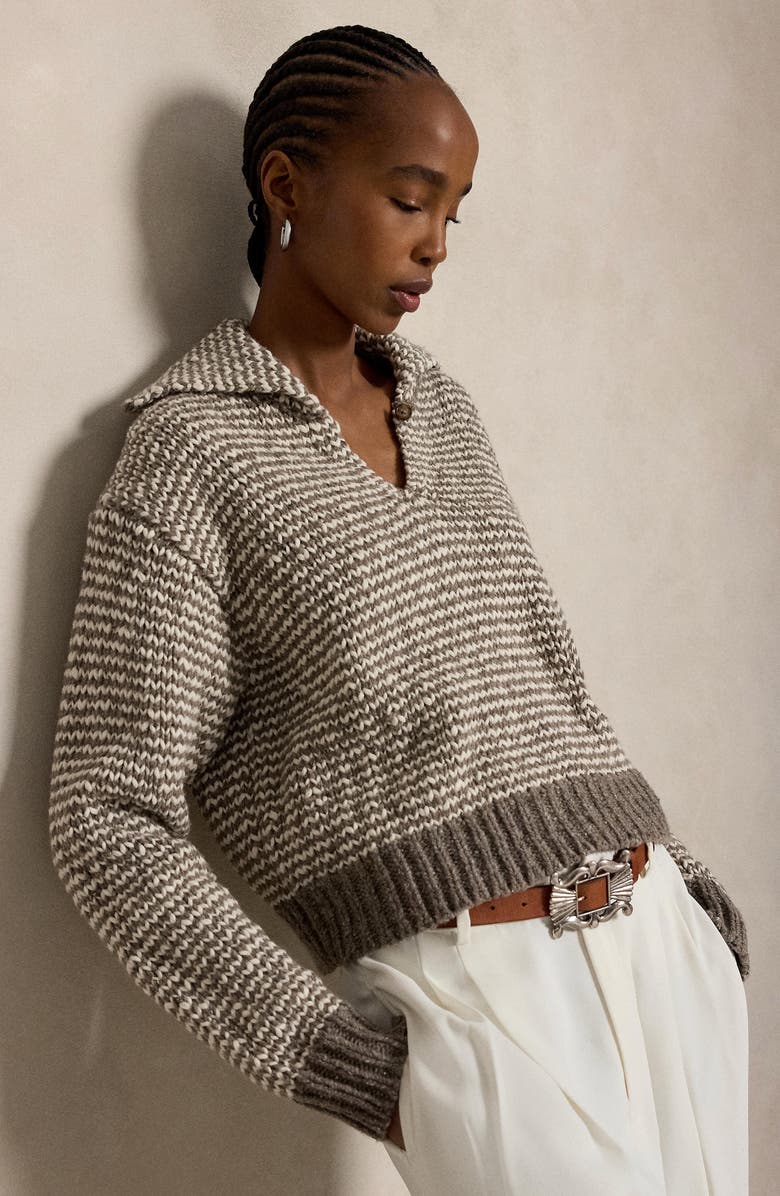 Polo Ralph Lauren Striped Cotton & Wool Blend Sweater, Alternate, color, Stone Grey/ Cream Stripe