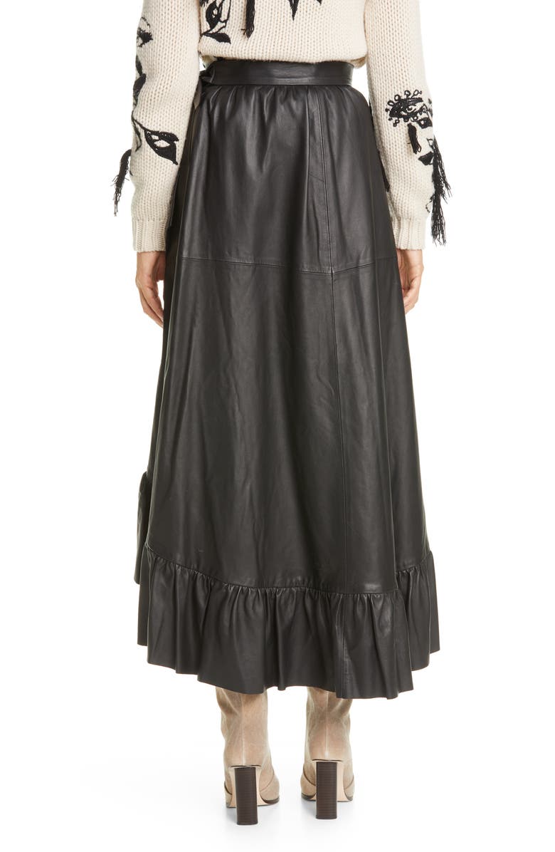 Zimmermann Ladybeetle Leather Midi Wrap Skirt, Alternate, color, 