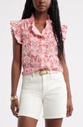 Caslon® Ruffle Sleeve Cotton Blend Top