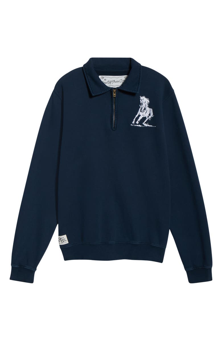 ONE OF THESE DAYS Running Horse Quarter Zip Fleece Graphic Sweatshirt, Alternate, color, Navy
