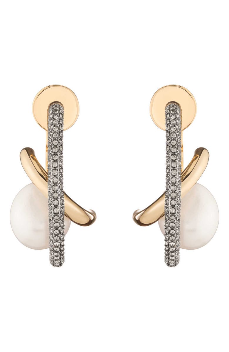 DEMARSON Waverly Freshwater Pearl Drop Earrings, Main, color, Gold/ Silver