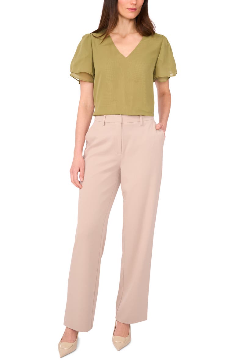 Vince Camuto V-Neck Tulip Sleeve Chiffon Top, Alternate, color, Moss Green