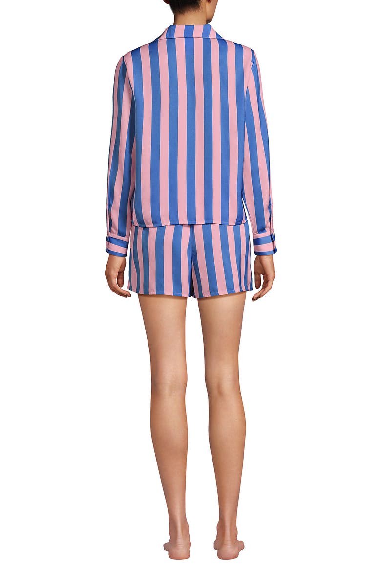 Plus Size Matte Satin 2 Piece Pajama Set - Long Sleeve Top and Shorts, Alternate, color, Light Rose Pink/Brisk Blue
