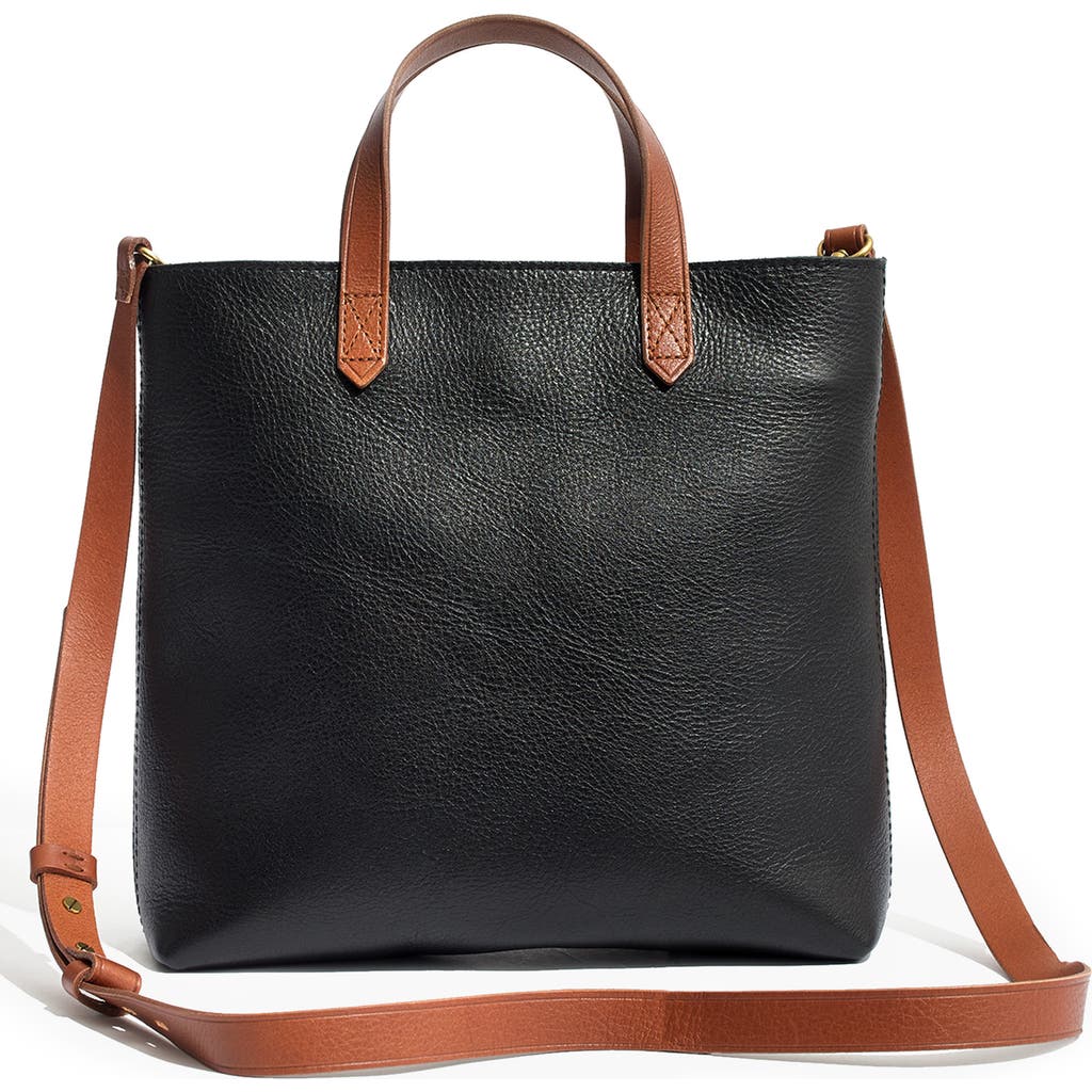 Madewell Small Transport Leather Crossbody Tote In True Black Brown