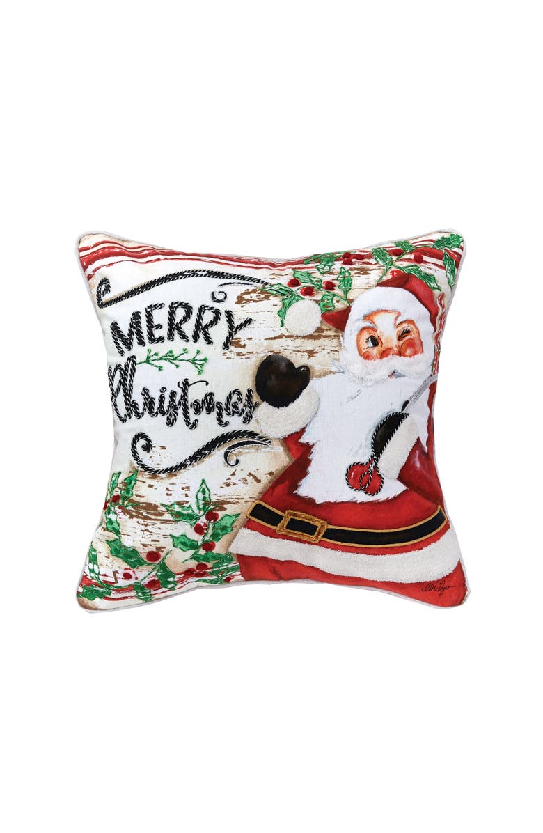 C&F Home Merry Christmas Santa Printed and Embroidered Throw Pillow, 18" x 18", Main, color, Red