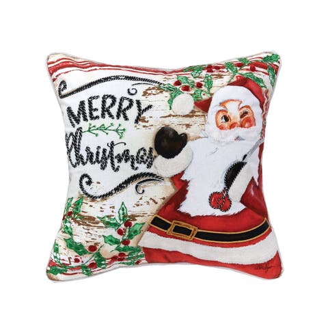Merry Christmas Santa Printed and Embroidered Throw Pillow, 18" x 18"