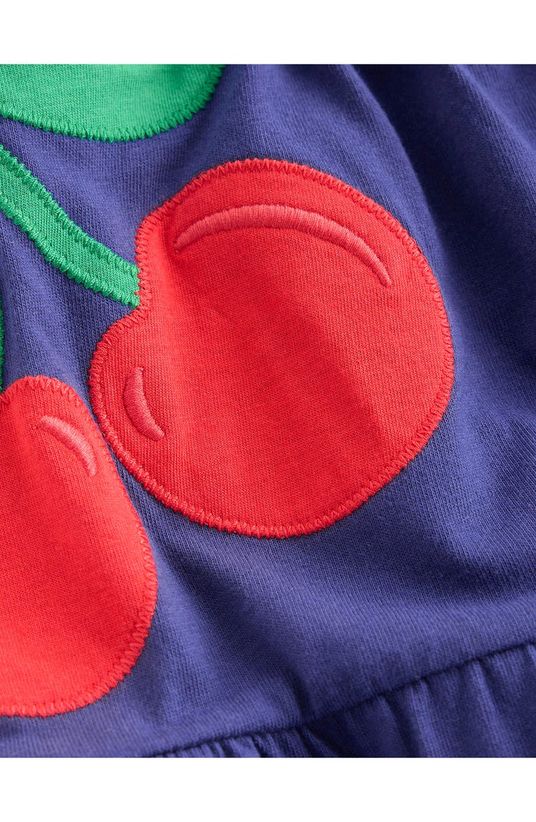 Mini Boden Kids' Enola Appliqué Cotton Jersey Dress, Alternate, color, Starboard Blue Giant Cherries