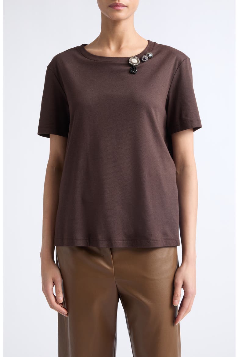 Mitico Embellished Cotton & Modal T-Shirt, Main, color, BROWN