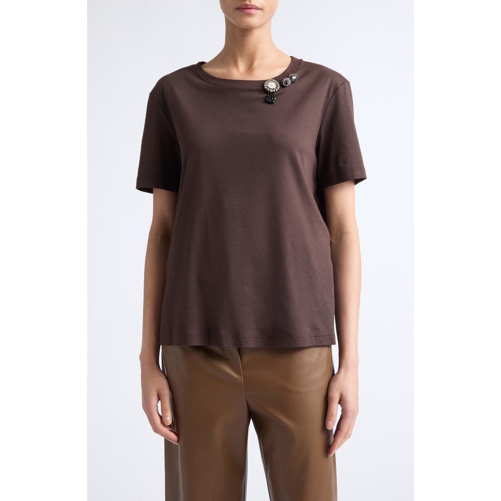 Max Mara Mitico Embellished Cotton & Modal T-shirt In Brown