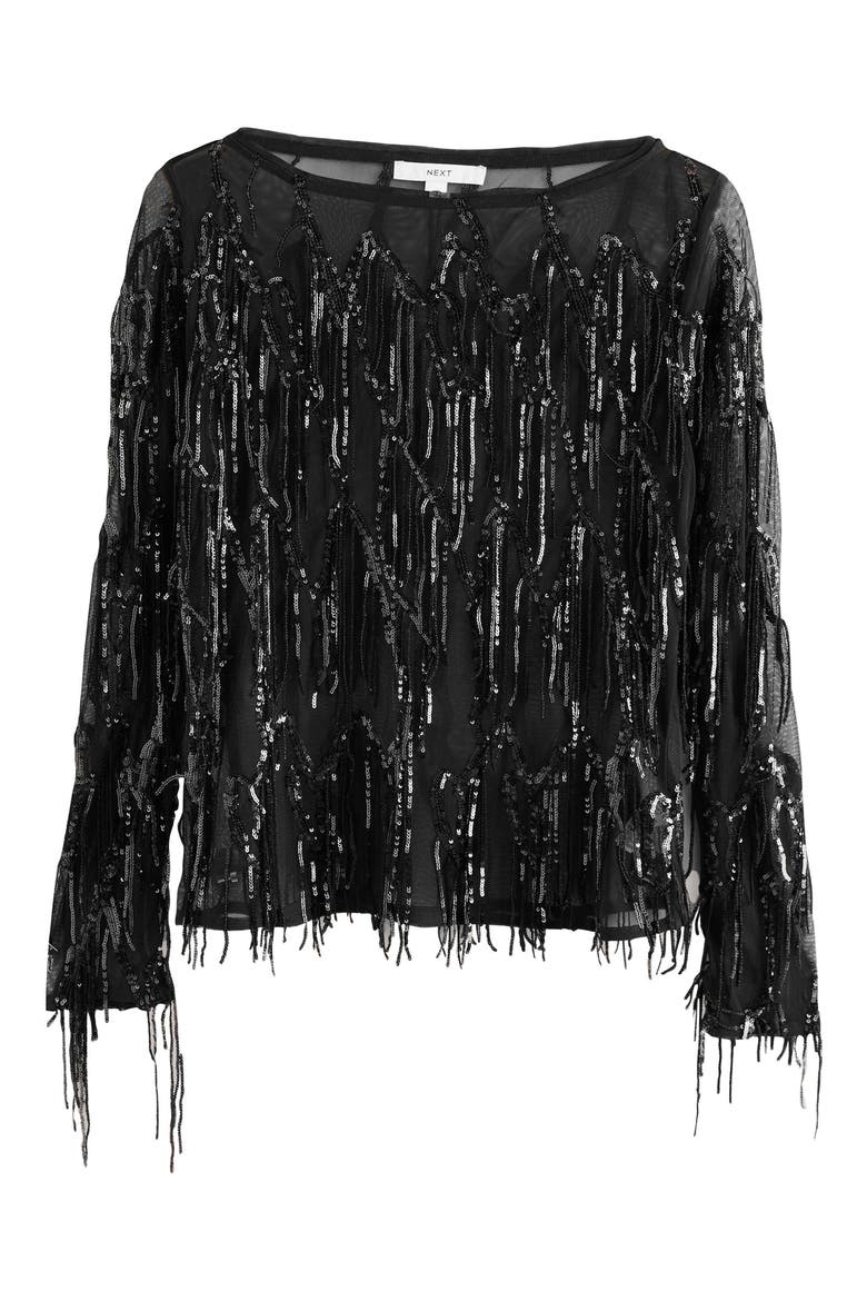 Sequin Tassel Top, Alternate, color, BLACK